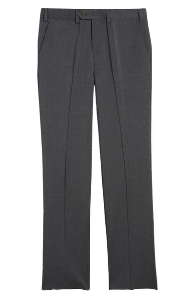 Emporio Armani Flat Front Wool Pants In Solid Dark Grey