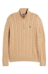 Polo Ralph Lauren Logo-embroidered Cable-knit Wool And Cashmere-blend Half-zip Sweater In Neutrals