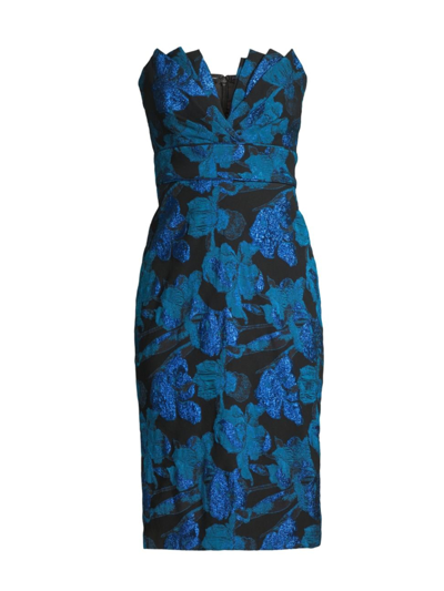 Aidan Mattox Strapless Floral Jacquard Dress In Blue Multi