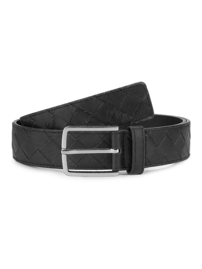 Bottega Veneta Men's Cintura Intrecciato Leather Belt In Fondant-silver