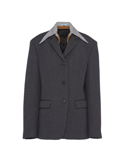 Prada Single-breasted Wool Jacket In Anthracite Gray/aluminum