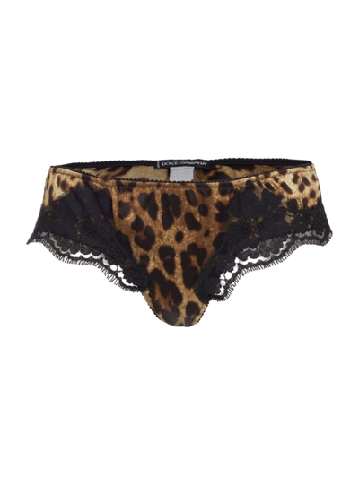 Dolce & Gabbana Women's Lace & Silk-blend Briefs In Leopard
