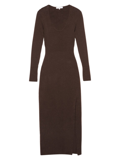 Frame Rib Long Sleeve Cashmere Blend Sweater Dress In Espresso