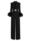 ANDREW GN WOMEN'S FEATHER-EMBELLISHED BELTED JUMPSUIT