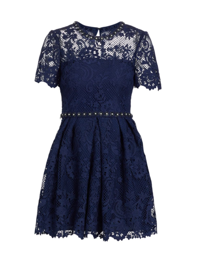 Self-portrait Guipure-lace Embellished Dress In Navy