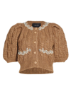 SIMONE ROCHA WOMEN'S EMBROIDERED ALPACA-BLEND CABLE-KNIT CROP CARDIGAN
