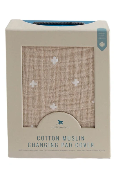 Little Unicorn Cotton Muslin Changing Pad Cover In Taupe Cross