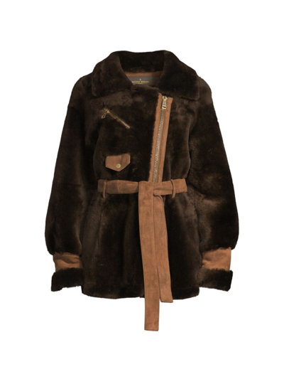 Nicole Benisti Women's Elizabeth Belted Shearling Jacket In Chocolate