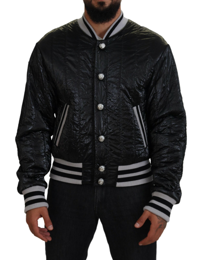 DOLCE & GABBANA BLACK DG LOGO PRINT LINING BOMBER JACKET