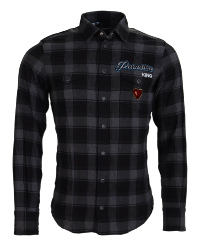 Dolce & Gabbana Black Grey Check Men Long Sleeves Shirt