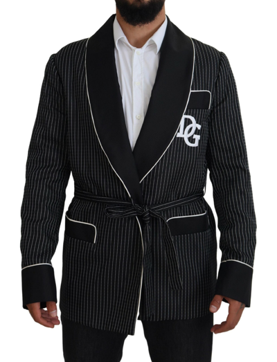 DOLCE & GABBANA BLACK ROBE STRIPED DG PATCH JACKET MEN BLAZER