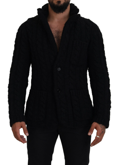 Dolce & Gabbana Black Wool Knit Button Cardigan Jumper