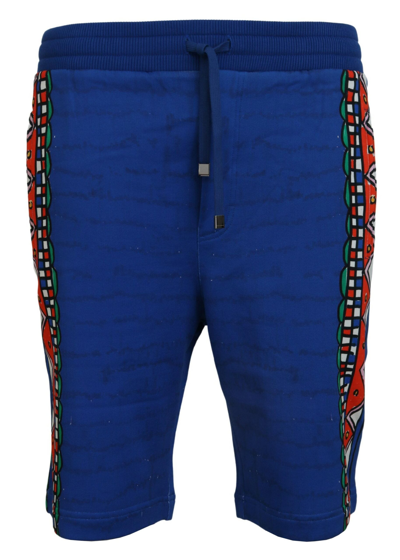 Dolce & Gabbana Blue Cotton Printed Bermuda Shorts In Multicolor