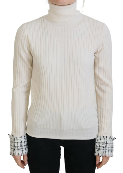 Dolce & Gabbana Ivory Turtleneck Distressed Cuff Pullover Jumper In White