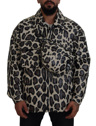 Dolce & Gabbana Multicolor Leopard Parka Coat Chest Bag Jacket 2 Piece