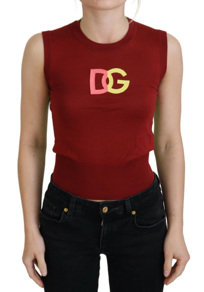 Dolce & Gabbana Red Green Dg Logo Sleeveless Pullover Top