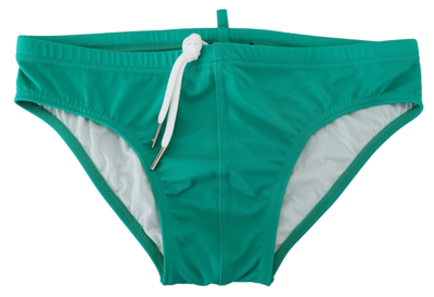 Dsquared² Green White Logo Print Men Swim Brief Swimwear