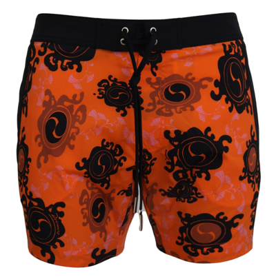 DSQUARED² ORANGE BLACK PRINTED MEN BEACHWEAR SHORTS SWIMWEAR