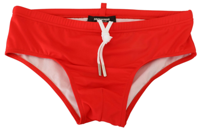 Dsquared² Red Black Icon Print Mens Swim Brief Swimwear