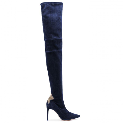 Elisabetta Franchi Woman Knee Boots Navy Blue Size 8 Soft Leather