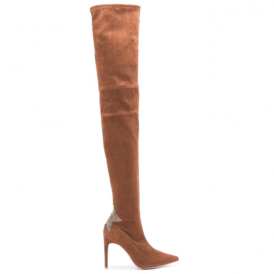 Elisabetta Franchi Woman Knee Boots Tan Size 10 Soft Leather In Brown