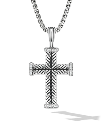David Yurman Men's Chevron Cross Pendant In Silver With Diamonds, 33.5mm