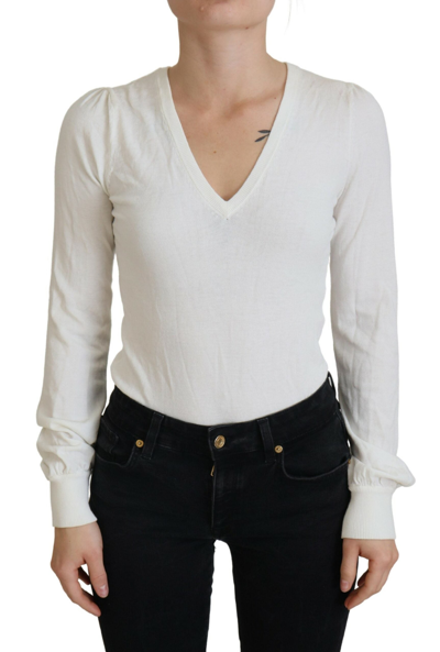 Patrizia Pepe Ivory V-neck Long Sleeves Women Blouse Top In Off White