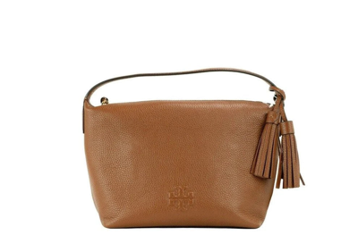 Tory Burch Thea Small Moose Pebbled Leather Slouchy Shoulder Handbag In Brown