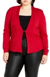 City Chic Piping Praise Ponte Knit Jacket In Cherry