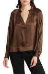 Rails Chocolate Brown Wynna V Neck Silk Blouse