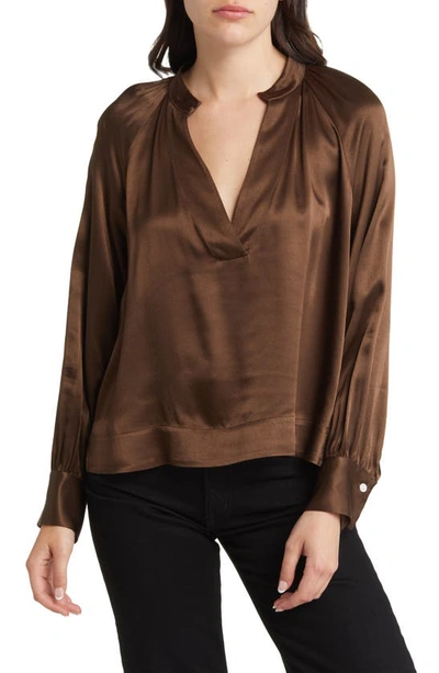 Rails Chocolate Brown Wynna V Neck Silk Blouse