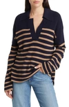 Rails Harris Striped Collared Sweater In Camel Navy Stripe