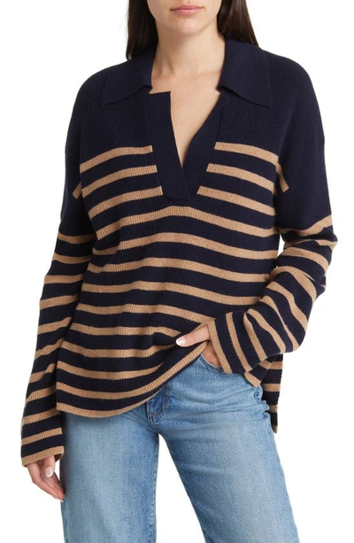 Rails Harris Striped Collared Jumper In Blue