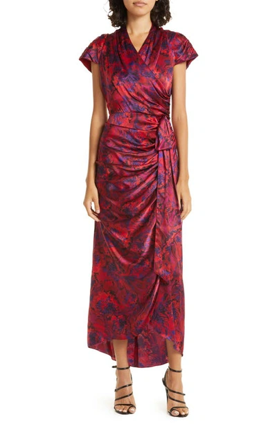 Cinq À Sept Gail Floral-print Silk Dress In Dark Red Multi
