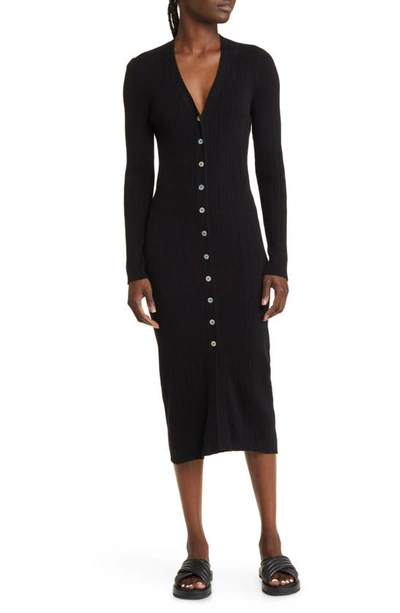 Rails Lorraine Long Sleeve Variegated Rib Cotton Blend Dress In Black