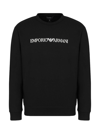 Emporio Armani Cotton Blend Crewneck Sweatshirt In Nero Logo