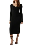 Astr Cuout Long Sleeve Midi Sweater Dress In Black