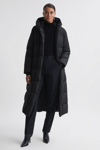 Reiss Black Larissa Long Belted Puffer Coat In Black