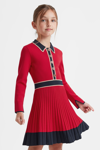 Reiss Mia - Red Junior Knitted Polo Skater Dress, Age 5-6 Years