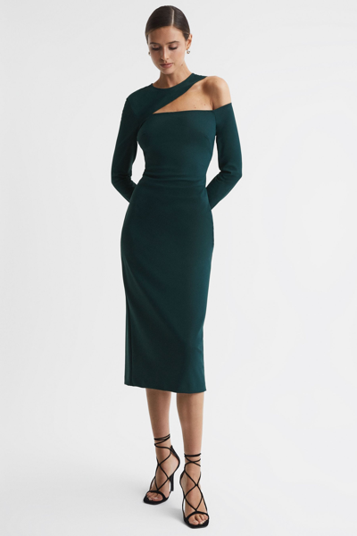 Reiss Teal Bodycon Off-the-shoulder Midi Dress