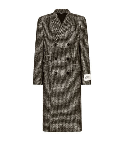 Dolce & Gabbana Houndstooth Double-breasted Wool Coat In Black