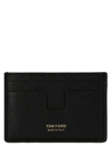 Tom Ford Black T Line Card-holder With Gold-colored Embossed Logo In Grainy Leather Man