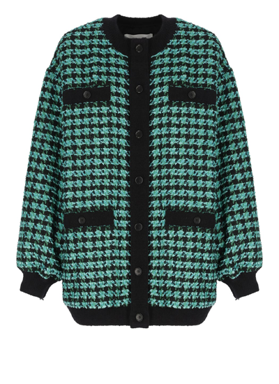 Msgm Houndstooth Tweed Jacket In Green