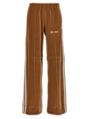 Palm Angels Velour Straight Fit Track Pants With Contrasting Bands In Beige