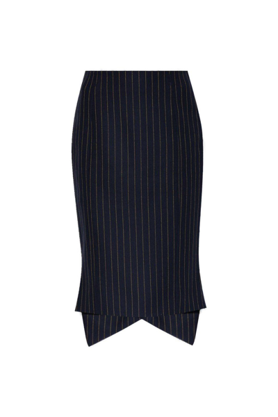 Moschino High-low Hem Pinstriped Midi Skirt In Navy