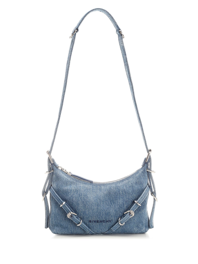 Givenchy Mini Voyou Shoulder Bag In Washed Denim In Light Blue