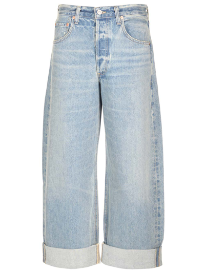 Citizen Of Humanity Ayla Baggy Cuffed Cropped Jeans In Light Blue