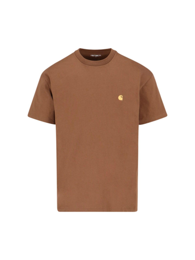 Carhartt Brown Chase T-shirt In 1r0 Tamarind / Gold