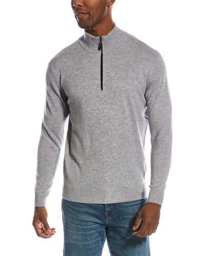 Forte Cashmere Suede-trim Cashmere Mock Sweater In Grey