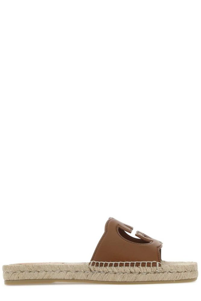 Gucci Interlocking G Cut-out Sandals In Brown